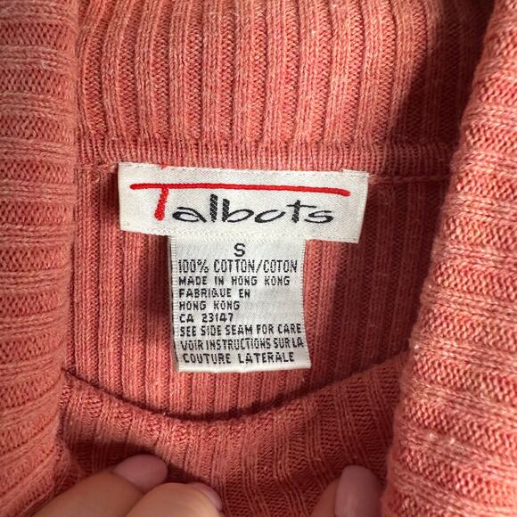 Talbots Women's Vintage Pink‎ Ribbed Cropped Turtleneck Sweater Size S - Picture 2 of 5